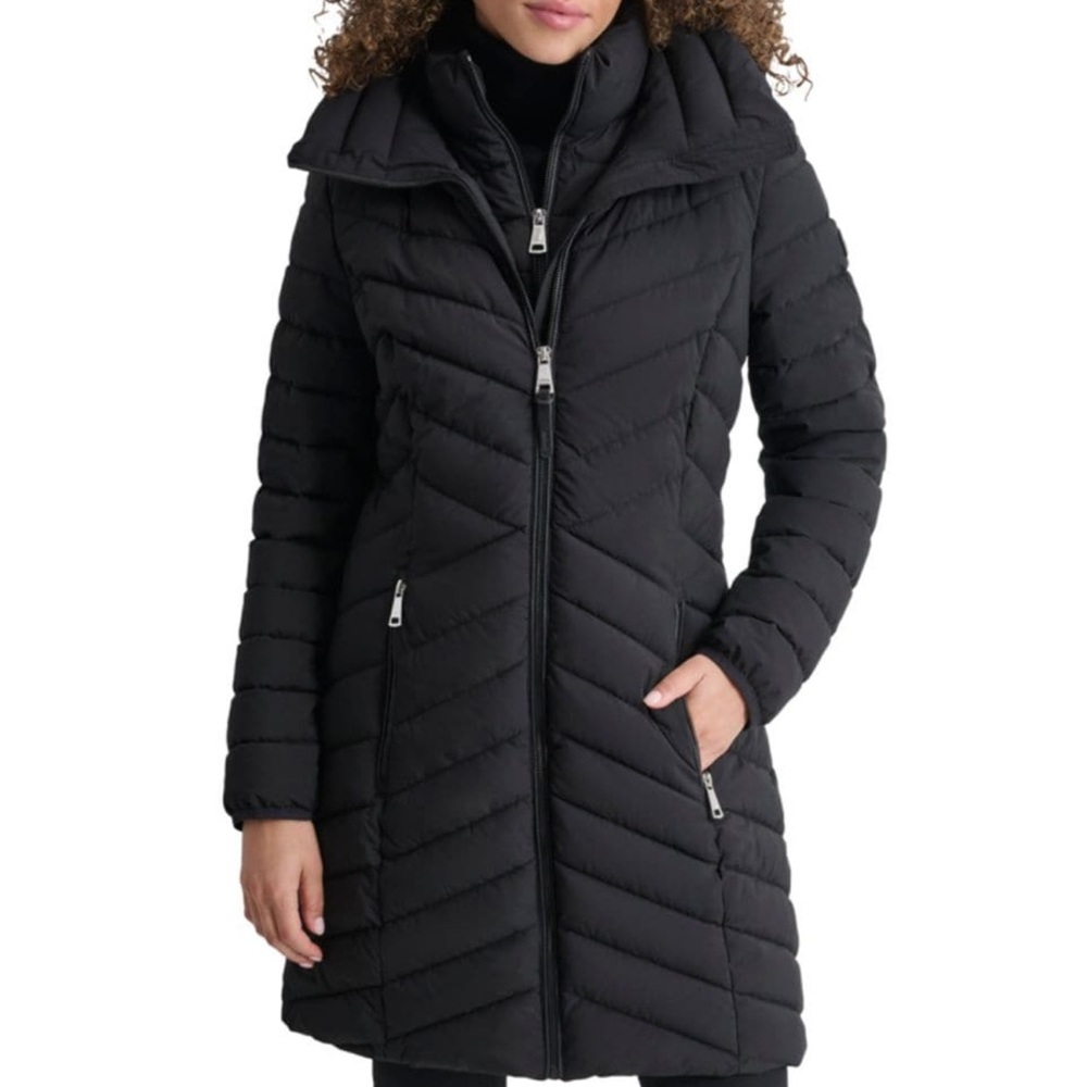 DKNY Black Bid Puffer Coat